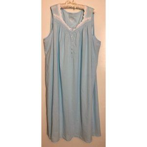 Eileen West 3X Light Blue 100% Cotton Sleeveless Nightgown